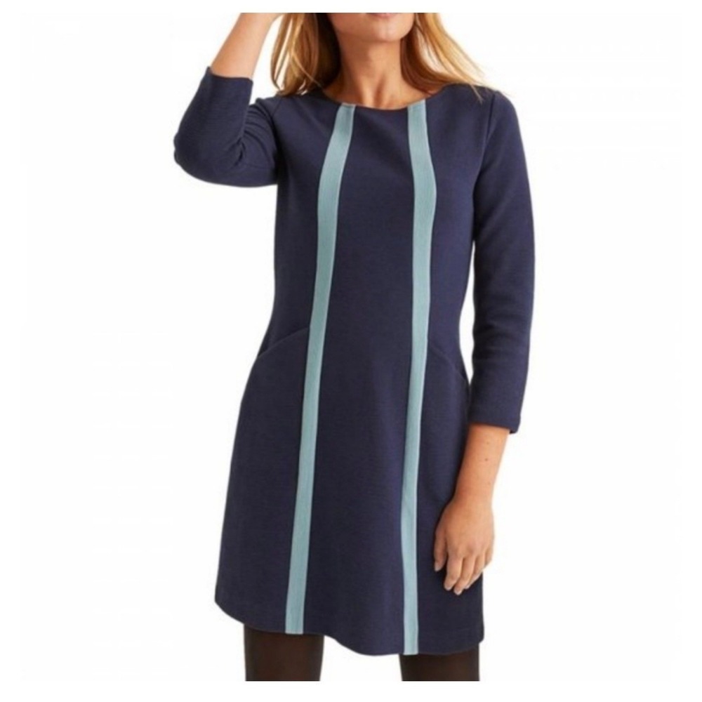 Boden Navy anita Ribbed Ottoman Shift Dress Light Blue Racing Stripe‎ 2R J0477